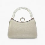 Gold and silver shiny Royal Opal Mini Clutch with pearls on hanldle for party, events and weddings.